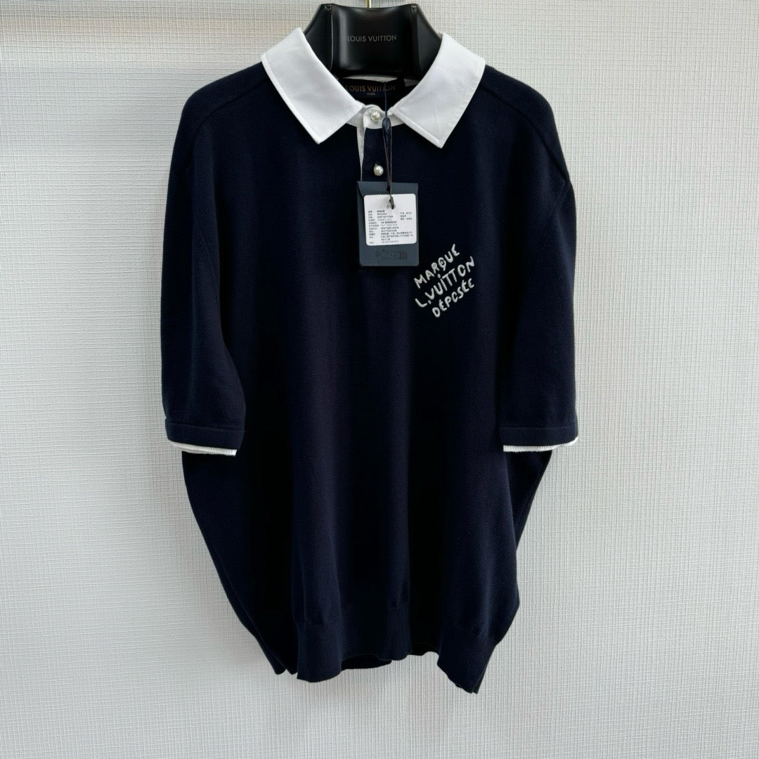 Homme LV Polo Manches Courtes Brodé Coton Mélangé
