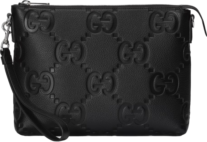 Gg jumbo black leather bag invoice