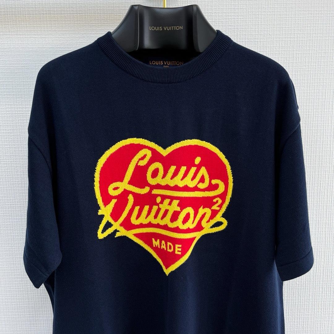 lv Intarsia Jacquard Heart Crewneck Dark Ocean