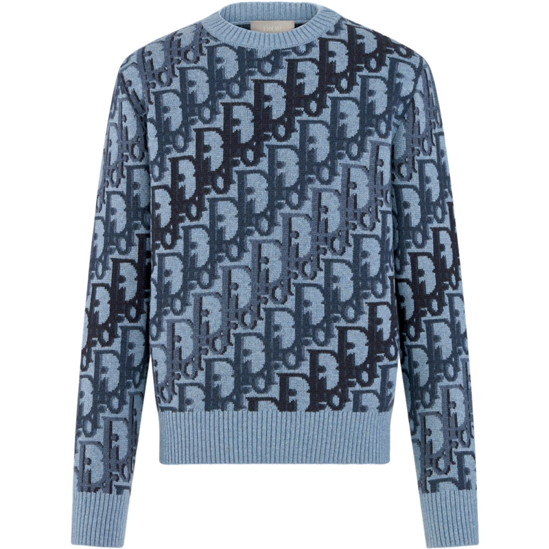 Pull CD Oblique Jacquard de laine bleue