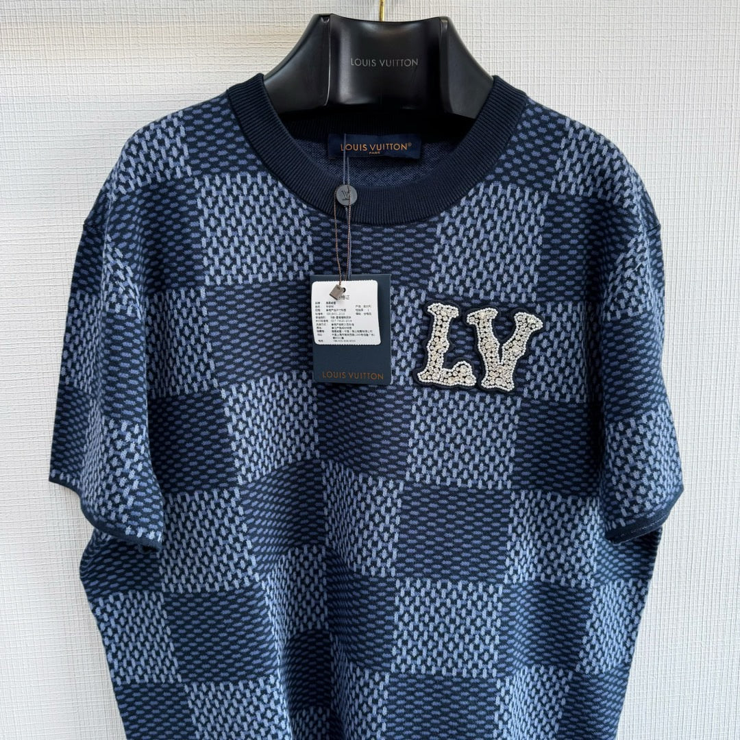 T shirt Lv Damier a Patch Bleu