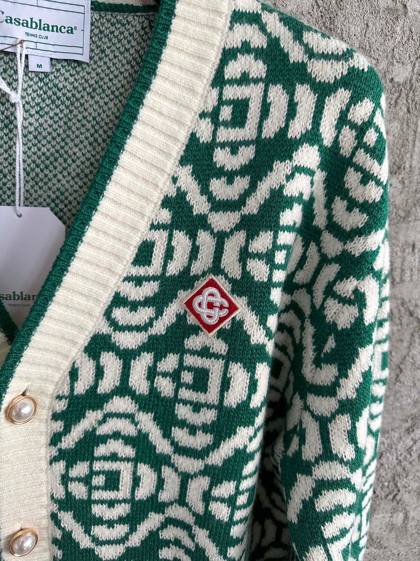 Casa Cardigan Vert et Blanc à motif à Logo en tricot Jacquard