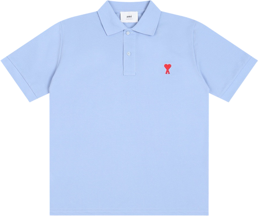 Polo bleu à petit logo ami de cœur rouge