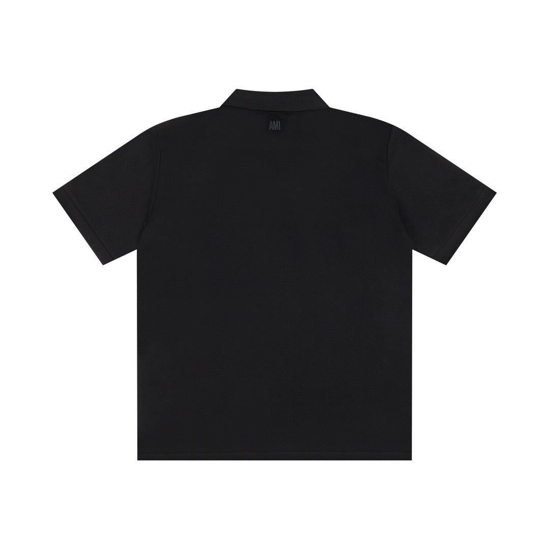 Polo noir à petit logo ami de cœur rouge