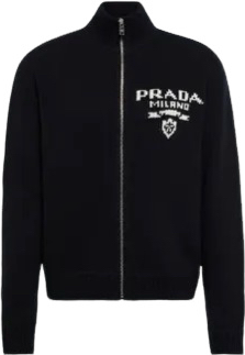 Cardigan laine et cachemire à logo bleu PRD