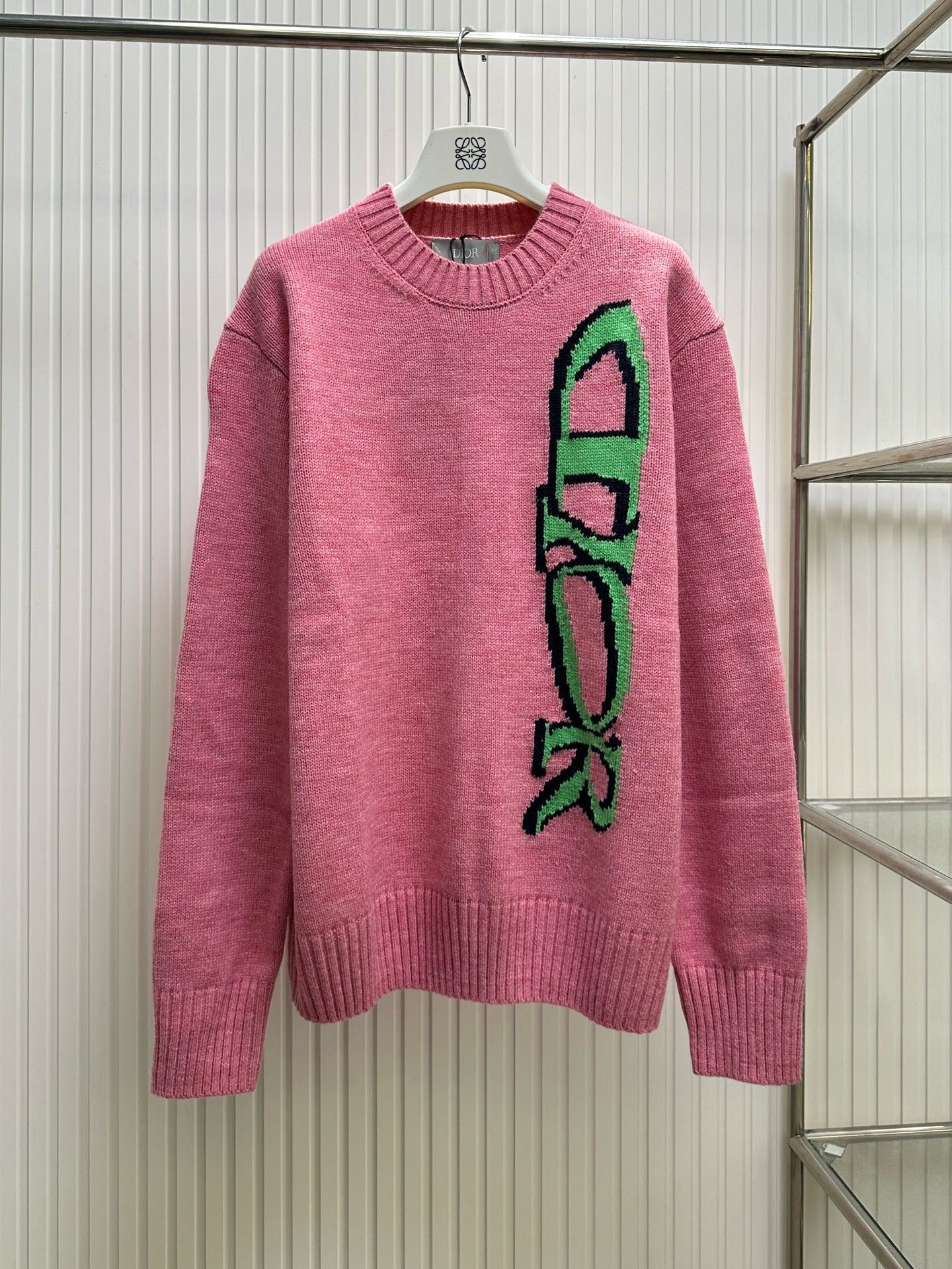 Pull CD AND LEWIS HAMILTON Intarsia de laine vierge et cachemire rose