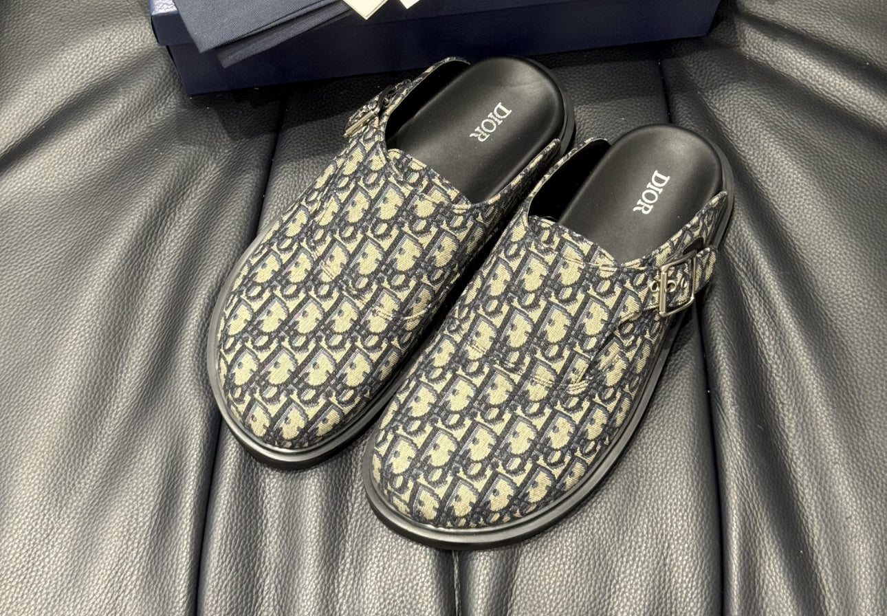 Mule Aqua Toile jacquard Dior Oblique beige et noir