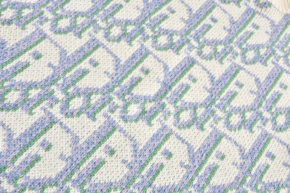 Pull CD Oblique Jacquard de laine vierge blanche et bleue