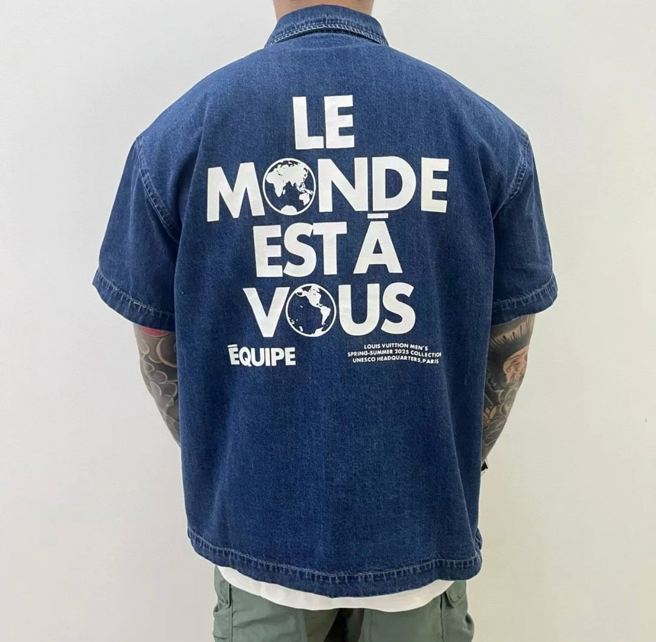 Lv Signature Denim Short-Sleeved Shirt