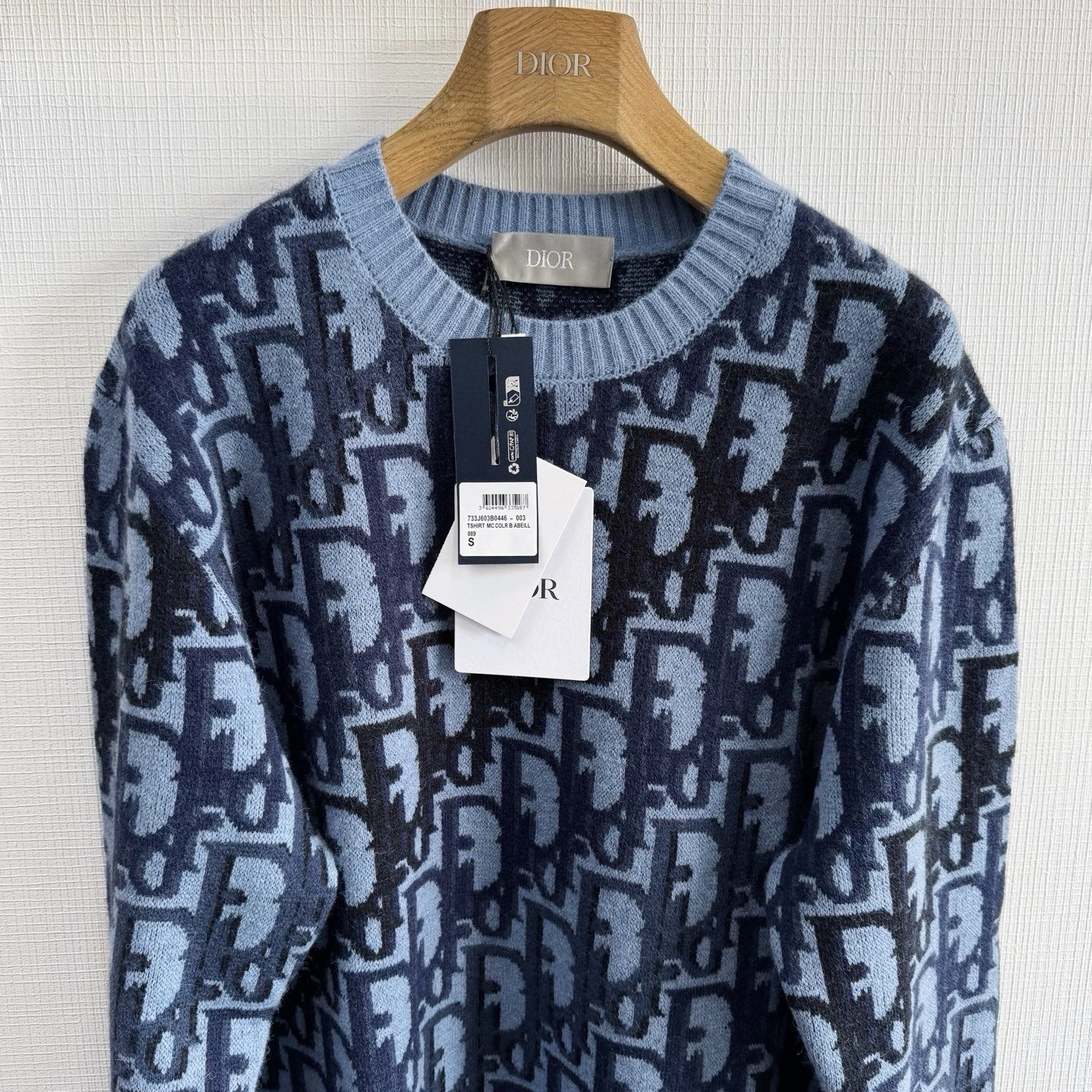 Pull CD Oblique Jacquard de laine bleue