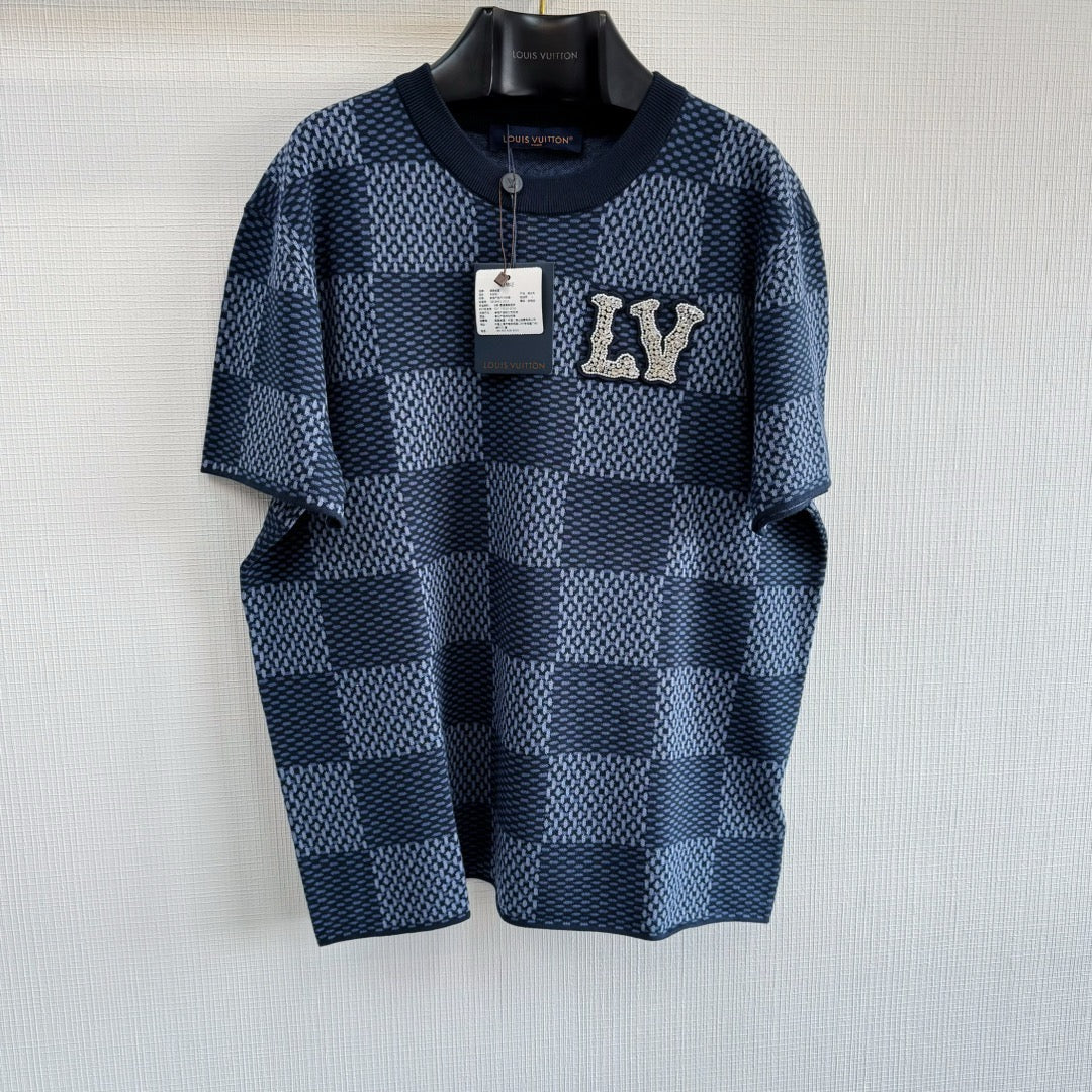 T shirt Lv Damier a Patch Bleu