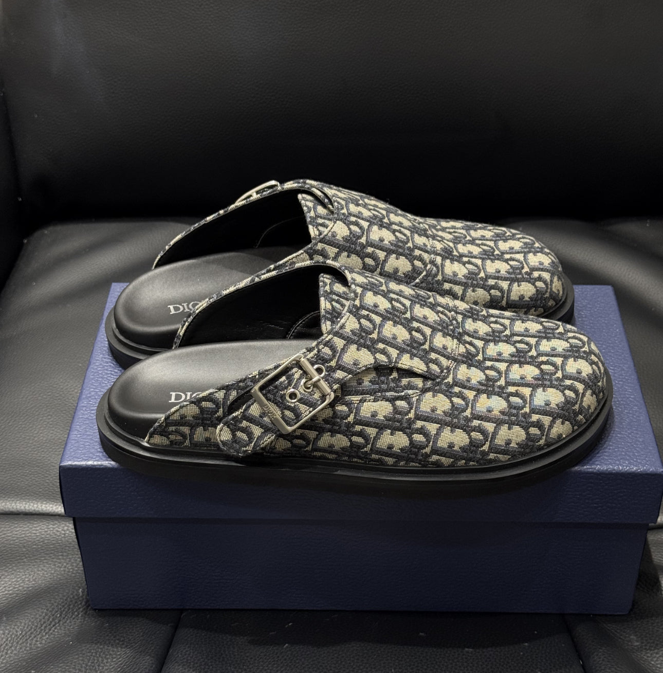 Mule Aqua Toile jacquard Dior Oblique beige et noir