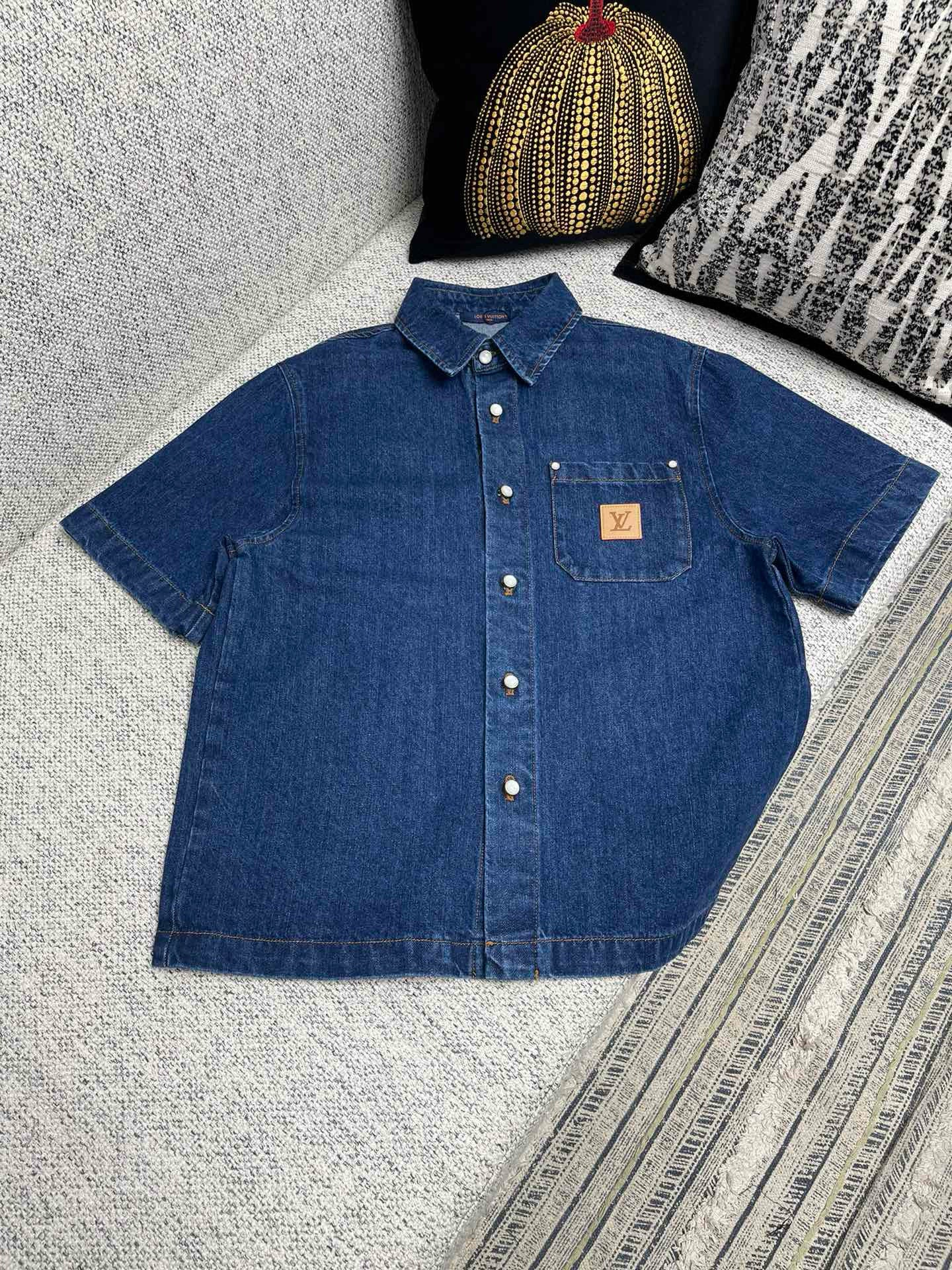 Lv Signature Denim Short-Sleeved Shirt