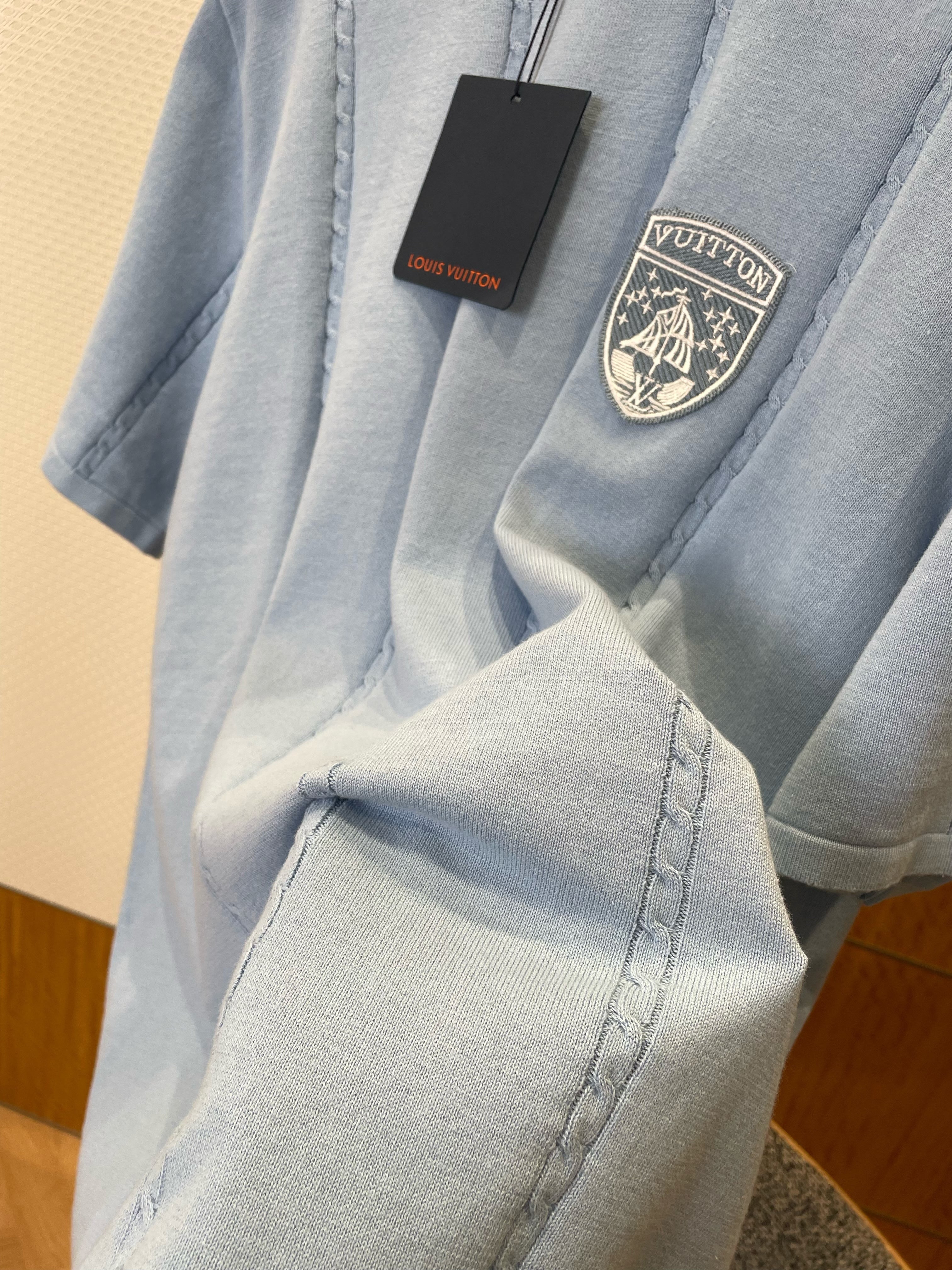 Tee-shirt manches courtes en coton et soie bleu lv