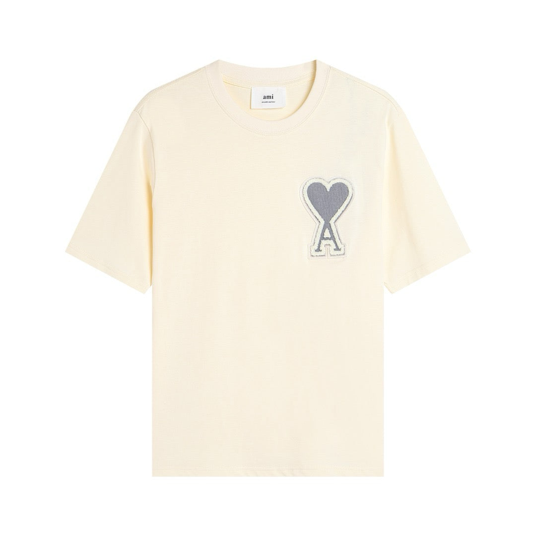 T-shirt beige à logo ami de cœur gris