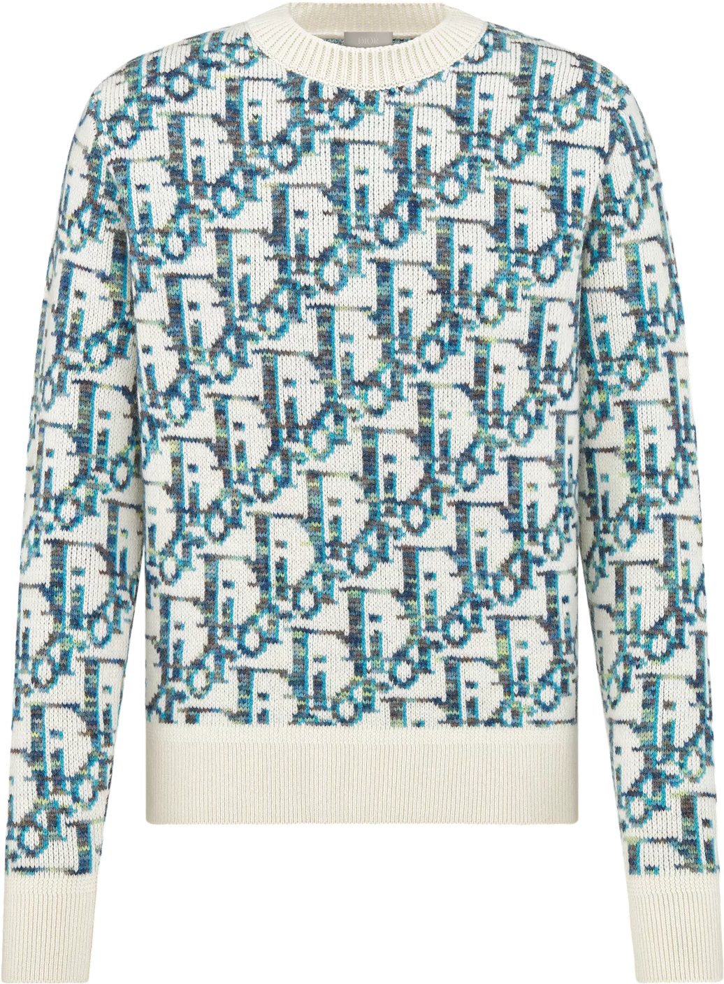 Pull CD Oblique Jacquard de laine vierge blanche et bleue