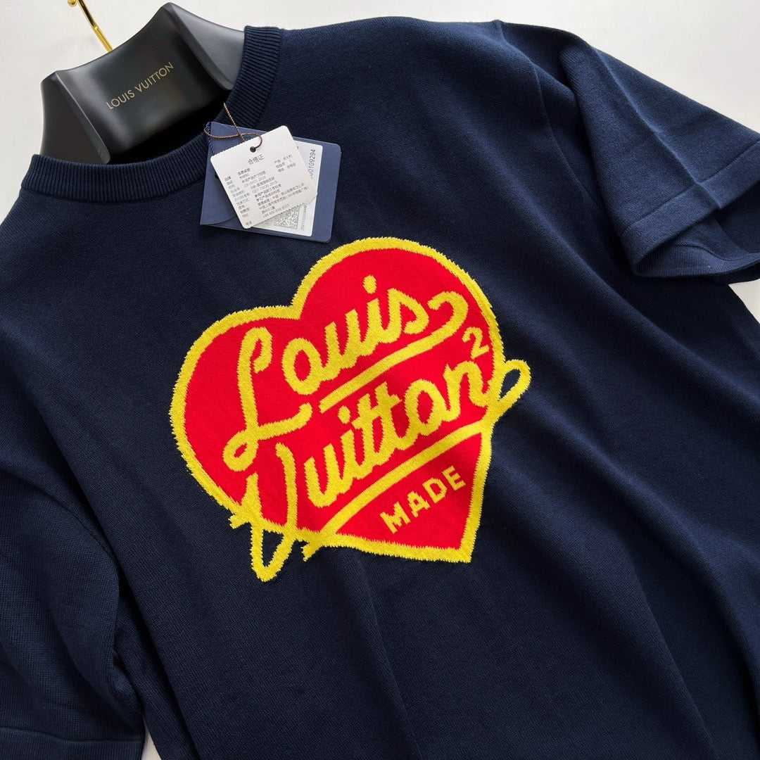 lv Intarsia Jacquard Heart Crewneck Dark Ocean