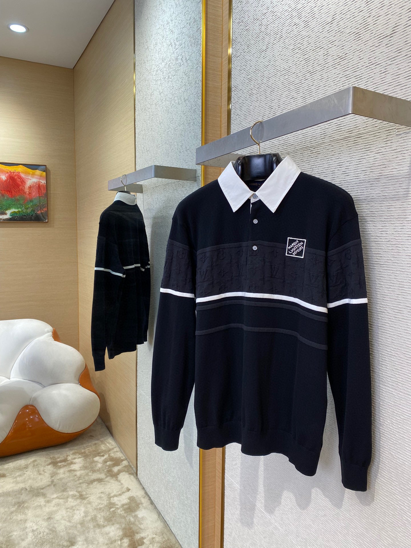 Chemise LV Monogram Jacquard Long-Sleeved Polo Shirt