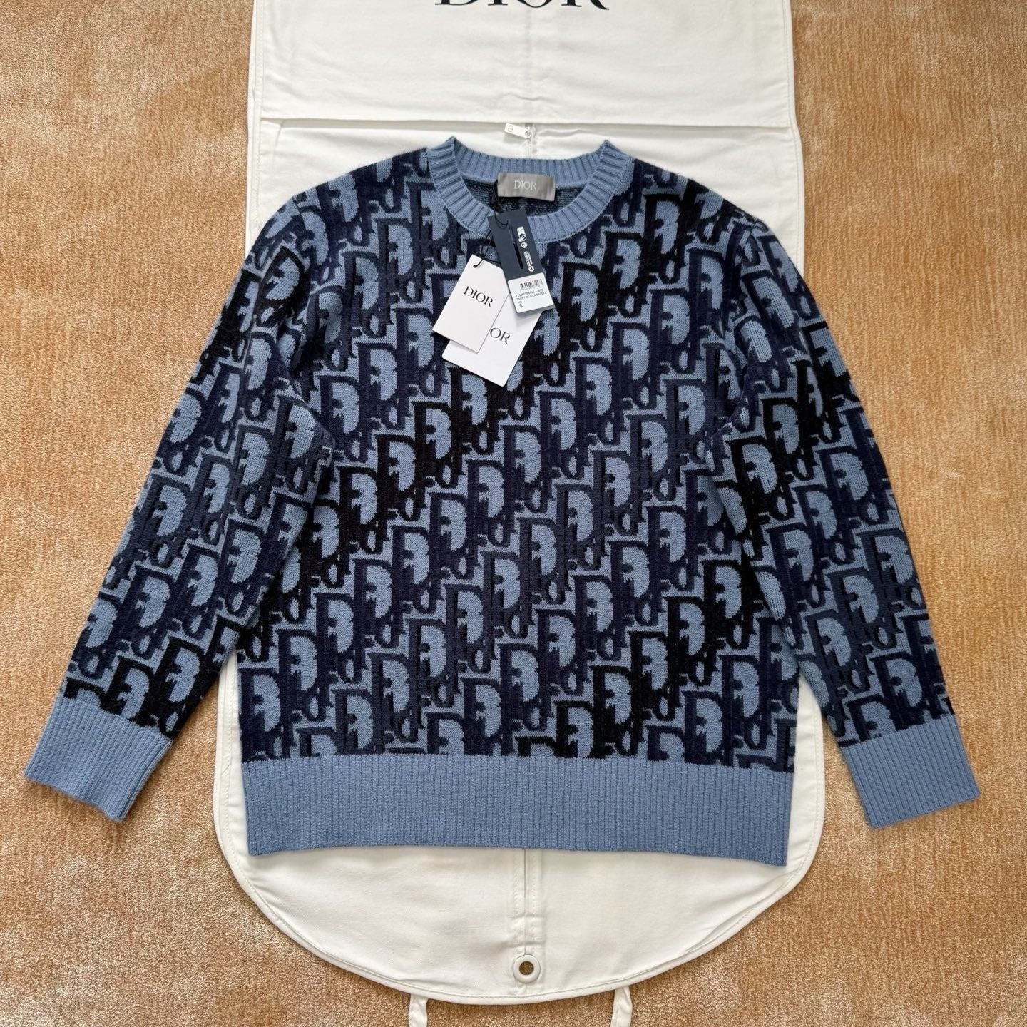 Pull CD Oblique Jacquard de laine bleue