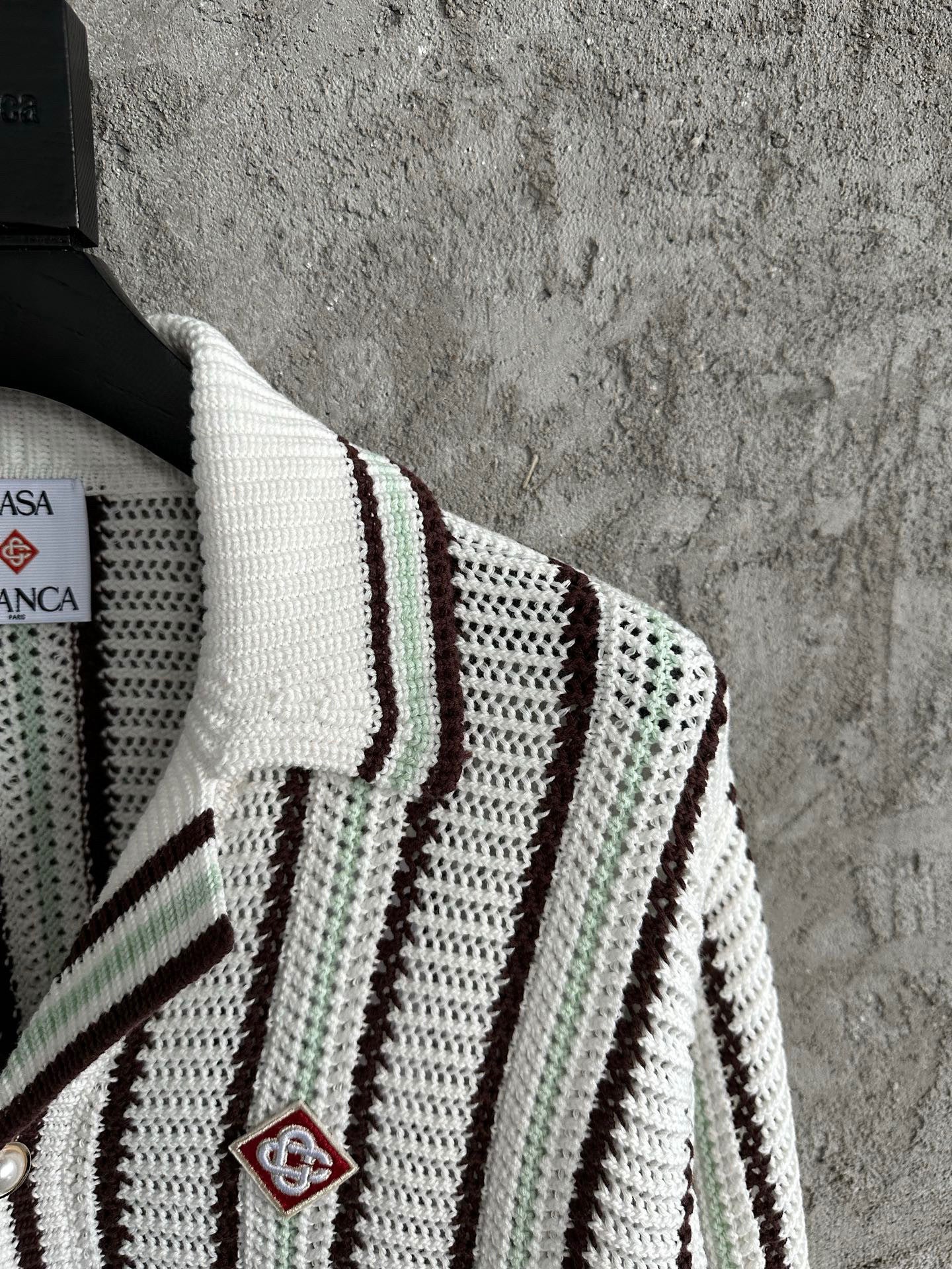 CHEMISE CASA STRIPED COTTON CROCHET SHIRT