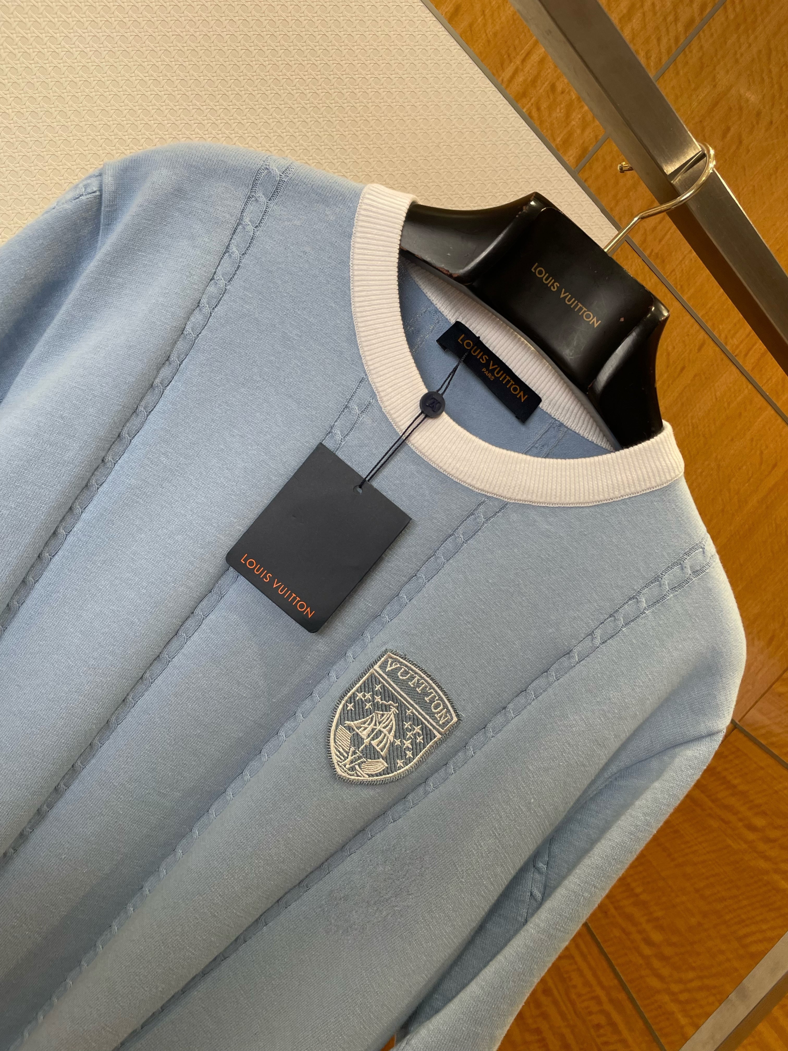 Tee-shirt manches courtes en coton et soie bleu lv