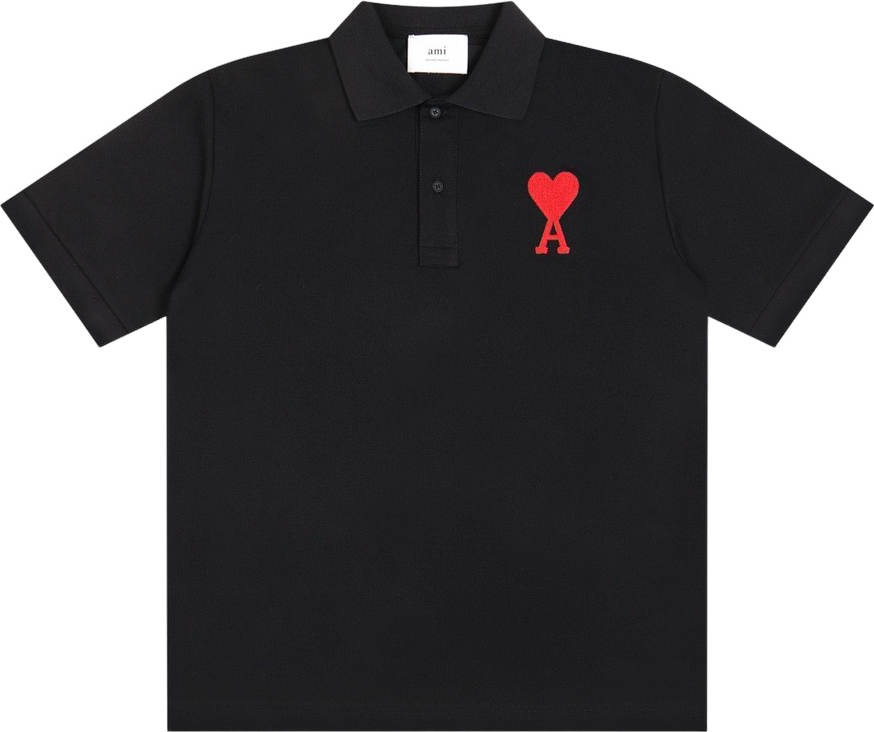 Polo noir à petit logo ami de cœur rouge