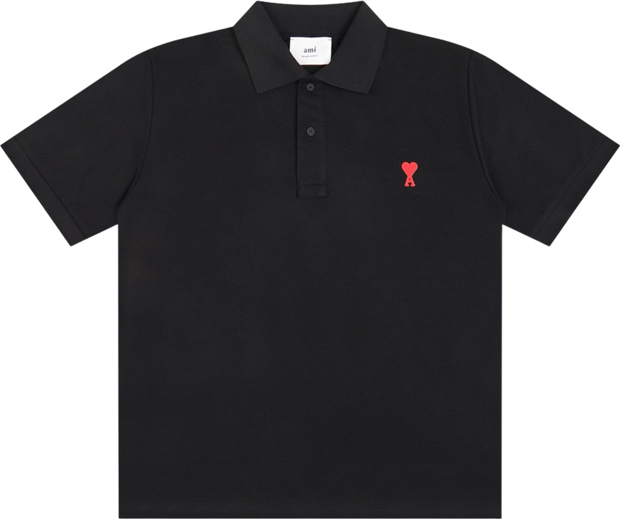 Polo noir à petit logo ami de cœur rouge