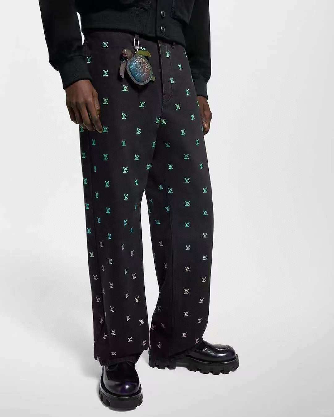 Pantalon droit brodé LV Blason Gradient en denim