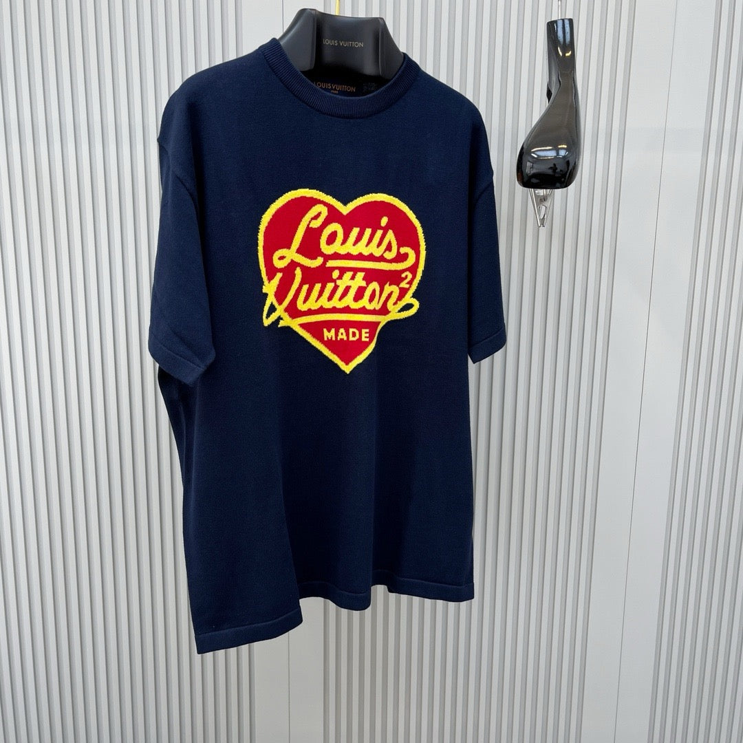 lv Intarsia Jacquard Heart Crewneck Dark Ocean