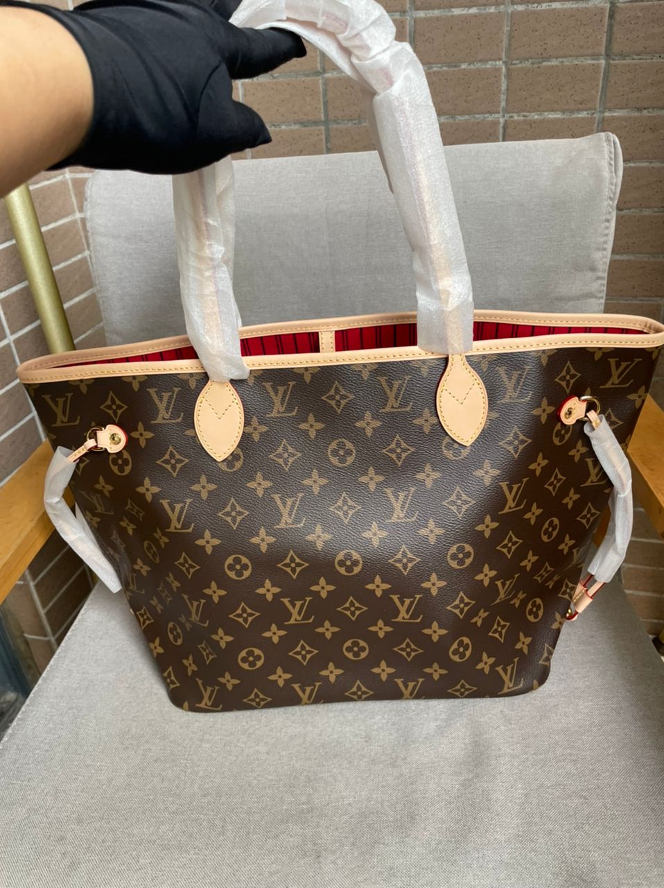 Sac Neverfull MM intérieur Beige pivoine facture