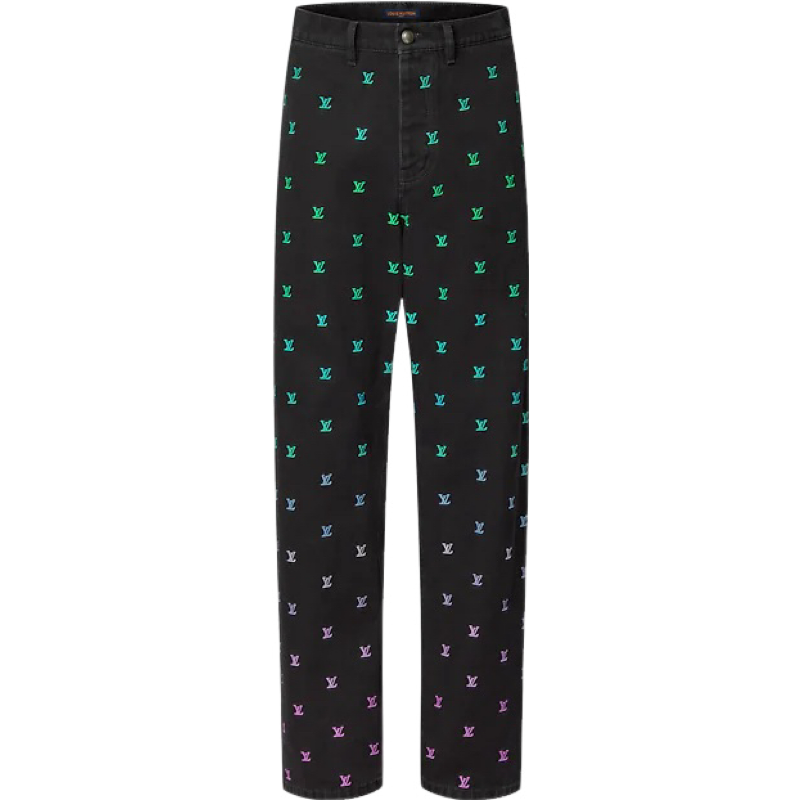Pantalon droit brodé LV Blason Gradient en denim