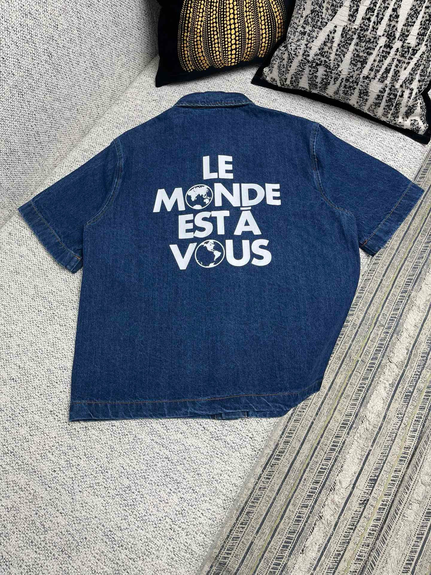 Lv Signature Denim Short-Sleeved Shirt