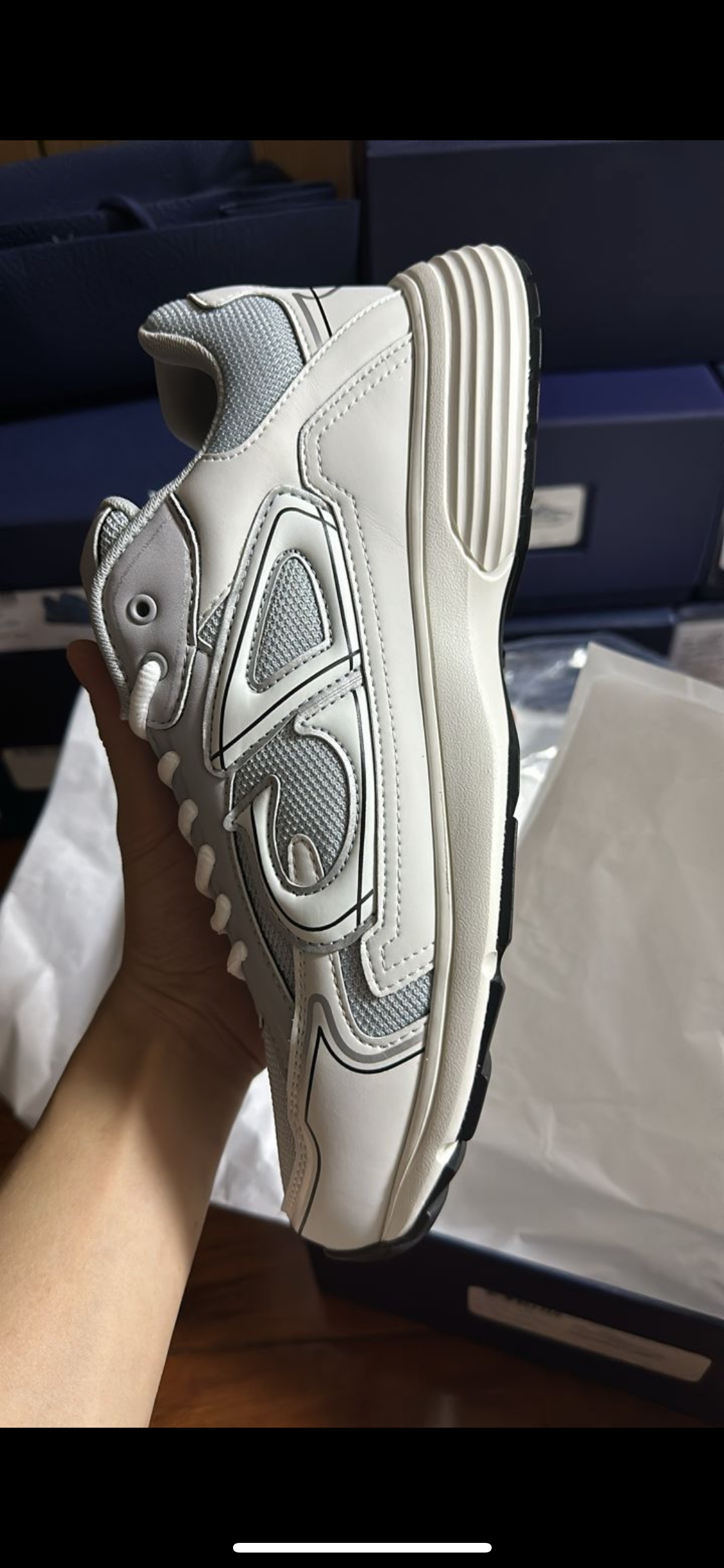 SNEAKERS B30 V2 VERSION BIEN LISSE WHITE GREY RÉFLECTIVE RÉACTION CORRECTES FACTURE PACKAGING COMPLET