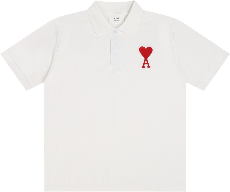 Polo blanc à petit logo ami de cœur rouge