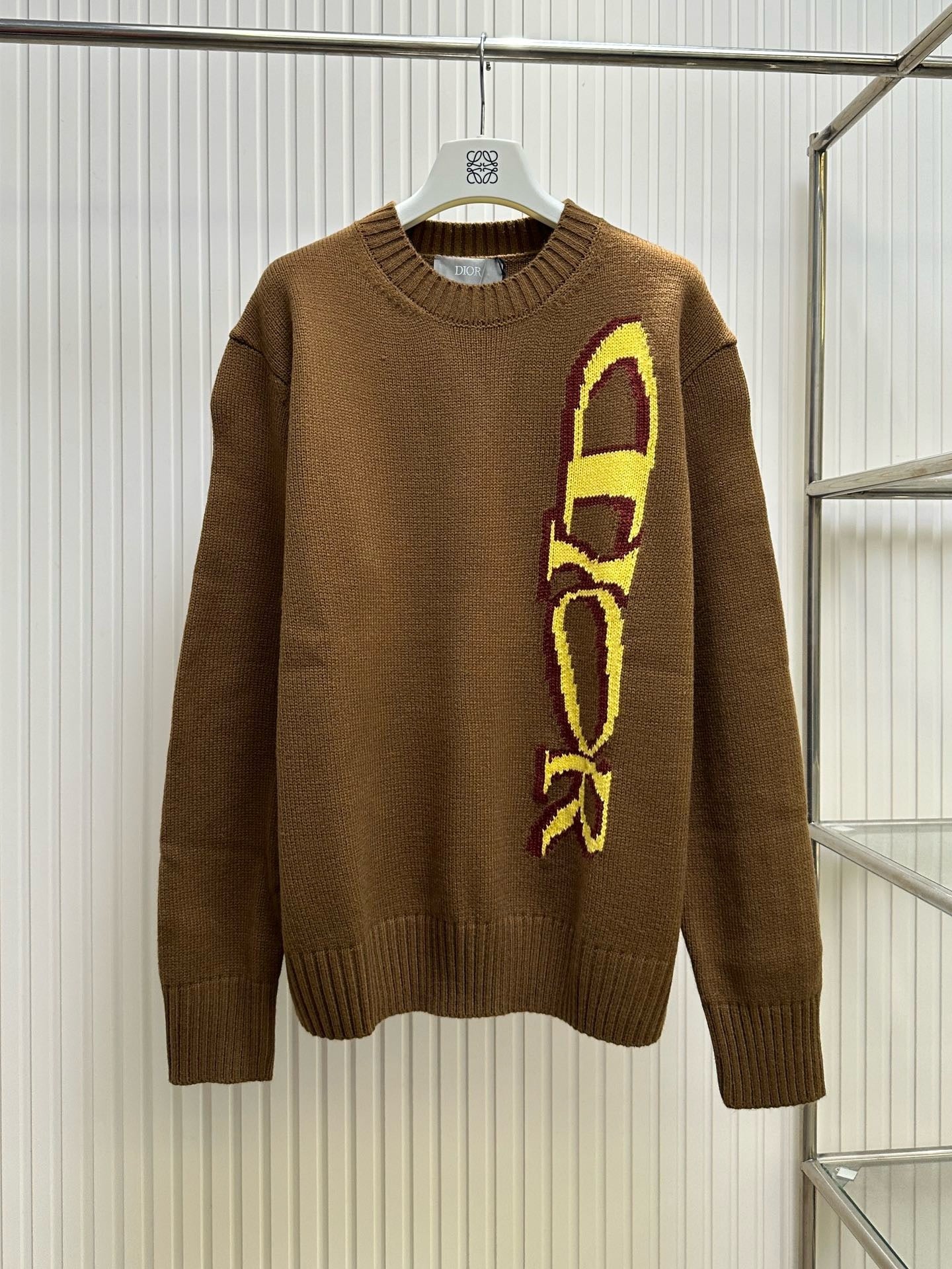 Pull CD AND LEWIS HAMILTON Intarsia de laine vierge et cachemire marron