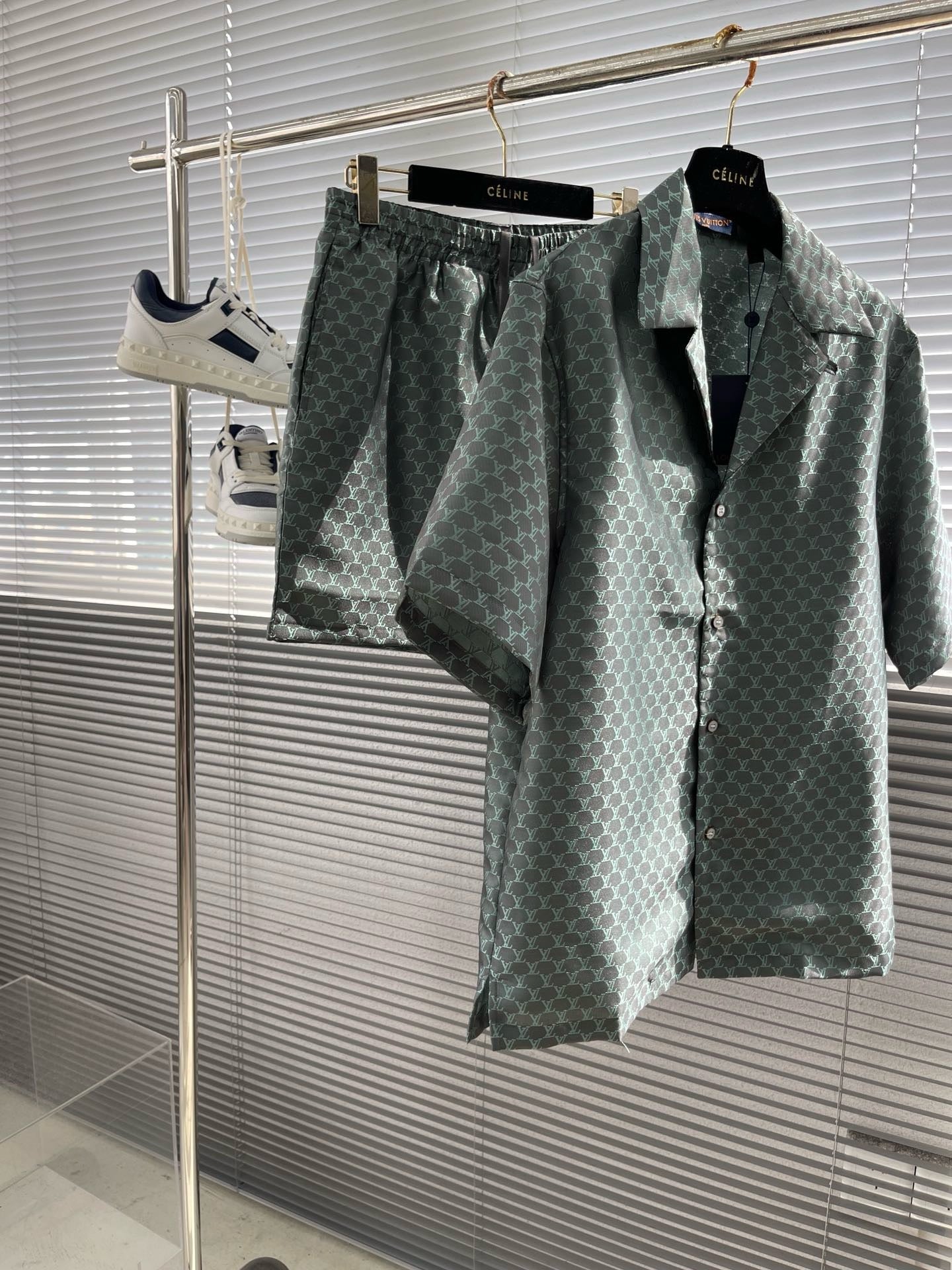 Ensemble chemise lv manches courtes en jacquard de soie mélangée