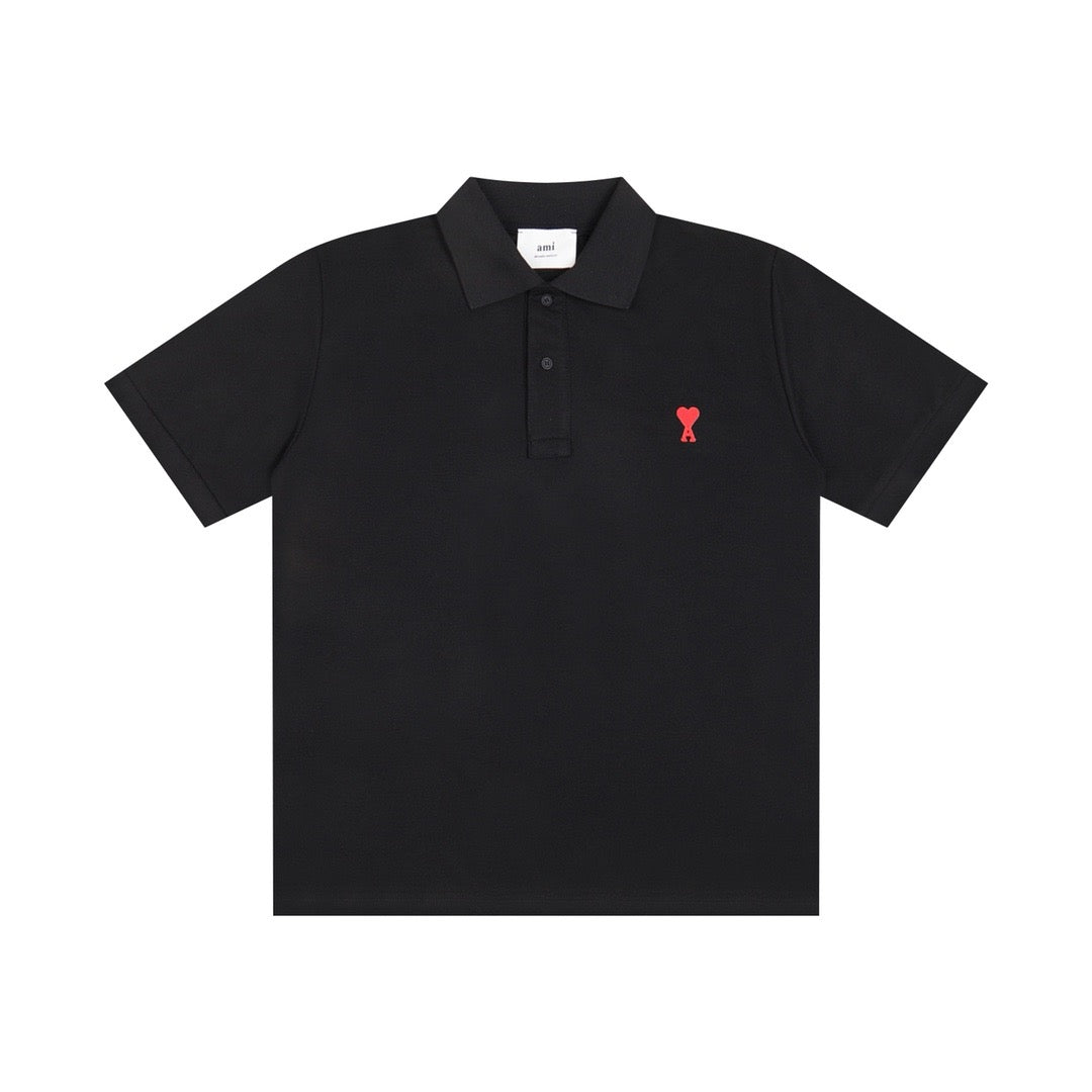 Polo noir à petit logo ami de cœur rouge