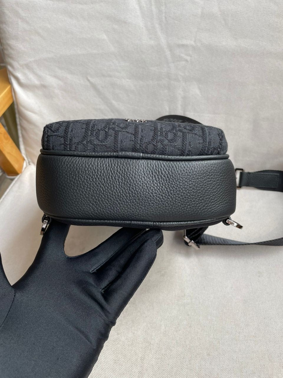 Slingbag Rider 2.0 Toile jacquard CD Oblique beige et noir et cuir de veau grainé noir 10/10