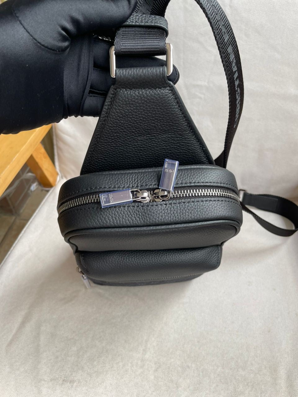Slingbag Rider 2.0 Toile jacquard CD Oblique beige et noir et cuir de veau grainé noir 10/10