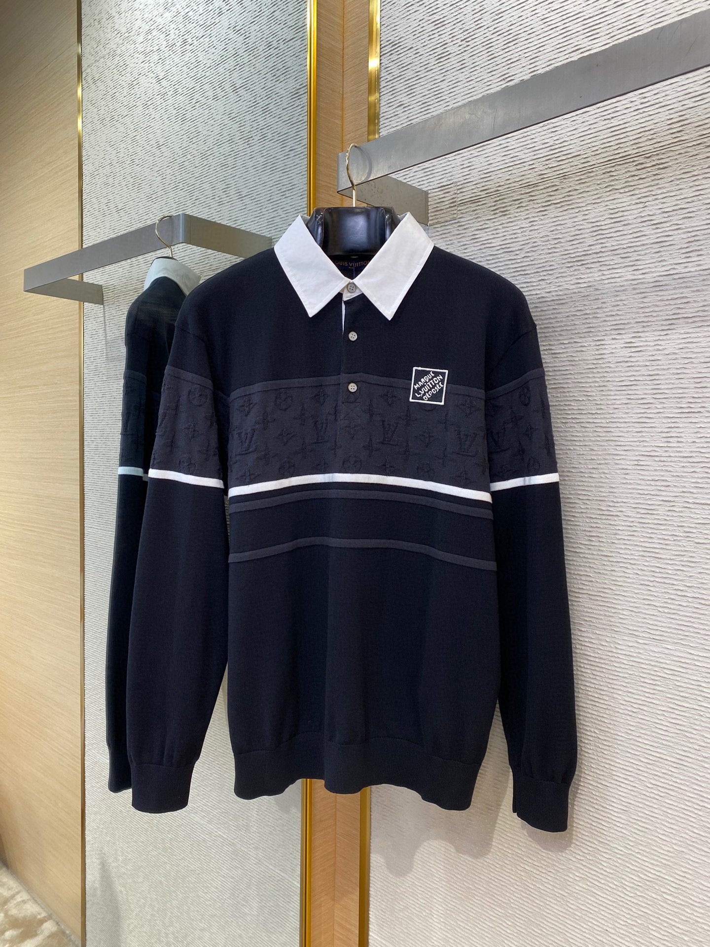 Chemise LV Monogram Jacquard Long-Sleeved Polo Shirt