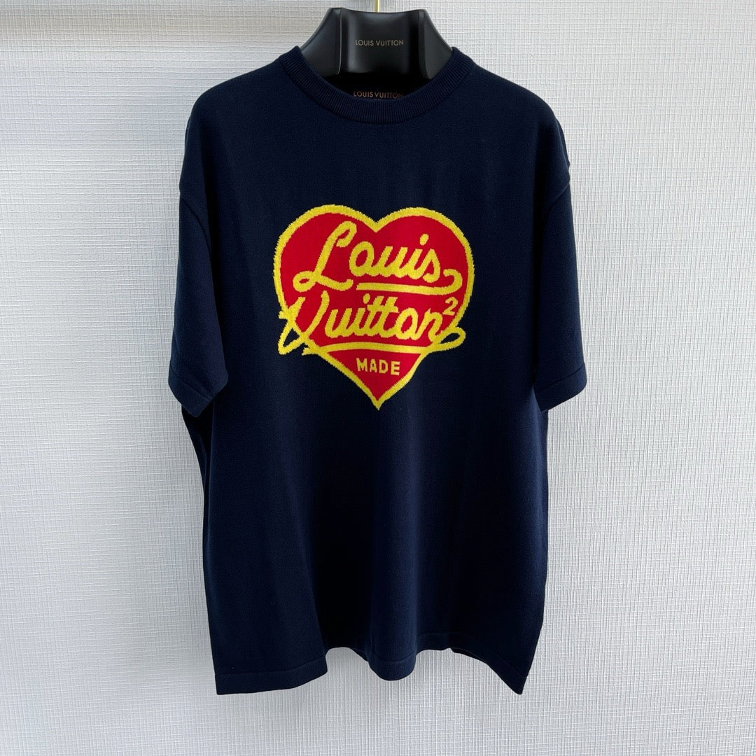 lv Intarsia Jacquard Heart Crewneck Dark Ocean