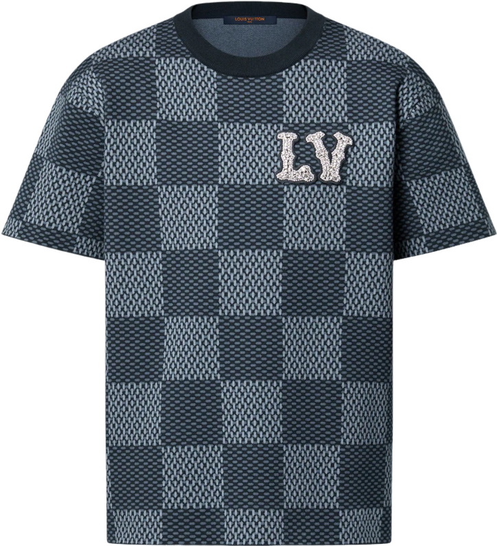 T shirt Lv Damier a Patch Bleu