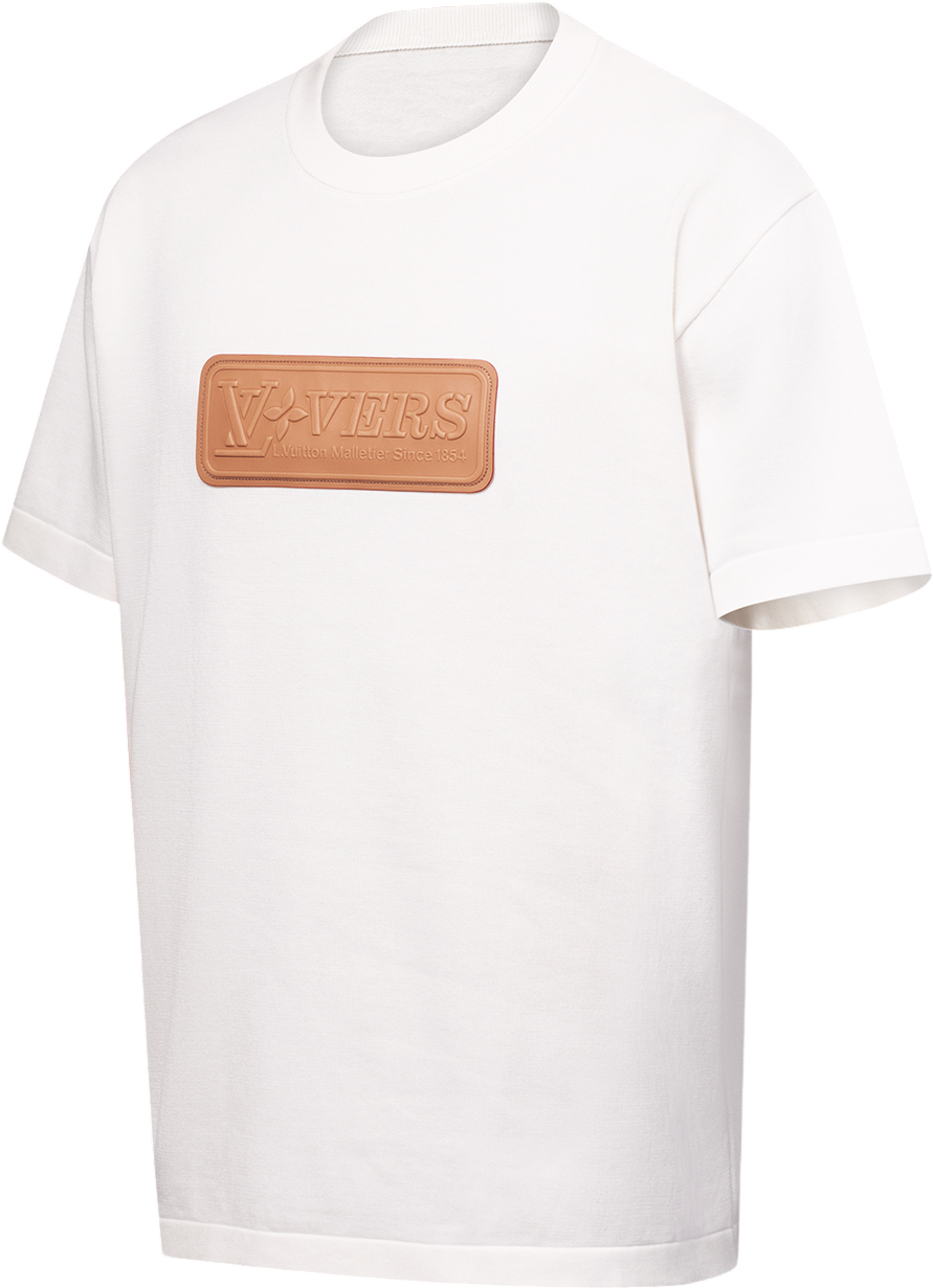 Tee-shirt lv manches courtes à patchs en cuir naturel