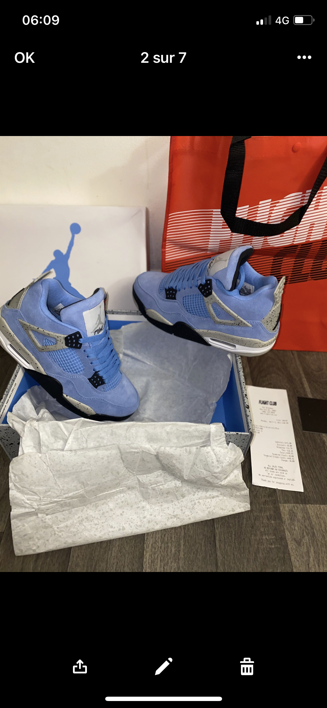 AJ4 university blue Flight club Authentification ✔️ Facture