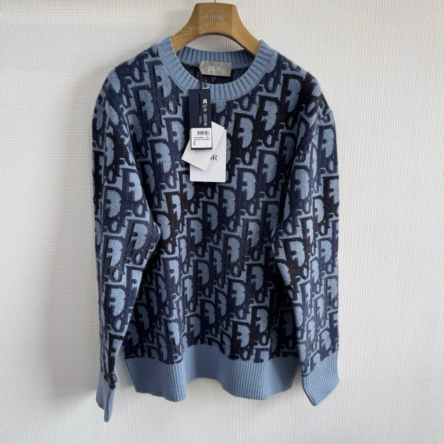 Pull CD Oblique Jacquard de laine bleue