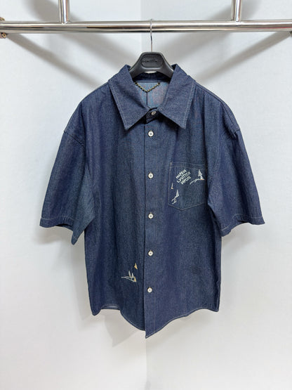 Chemise lv manches courtes brodée en chambray
