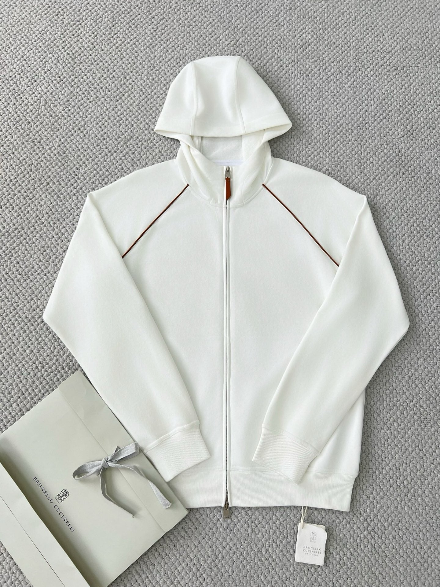 BRUNELLO CUCI Techno Cotton Zip-up Hoodie In White