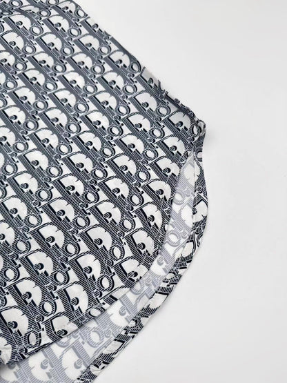 Chemise CD Oblique Sergé de soie blanche et bleue