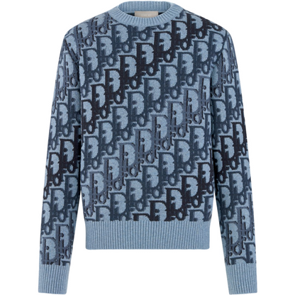 Pull CD Oblique Jacquard de laine bleue