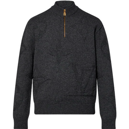 Pull Monogram Jacquard semi-zippé en laine
